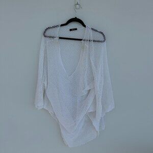 White mesh or open knit asymmetrical cover-up top